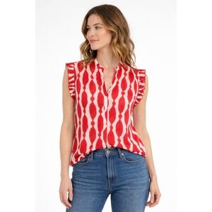 NWT Anthropologie Ro's Garden Dawson Blouse Small Red Ikat Ruffle Sleeve Top